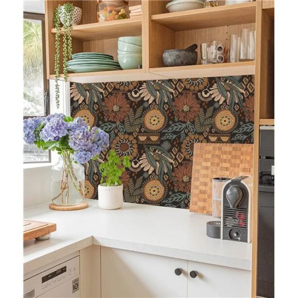 17.7in x 6.6ft Removable Wallpaper Peel‎ and Stick Floral Boho  Retro Wall Decor